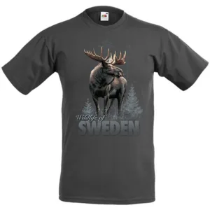 Elch T-Shirt mit Wildlife-Motiv aus Schweden, Graphitgrau