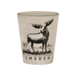 Schnapsglas Eis Weiß Sweden mit Elch Motiv