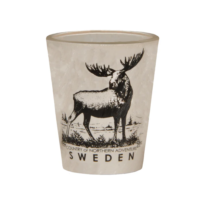 Schnapsglas Eis Weiß Sweden mit Elch Motiv