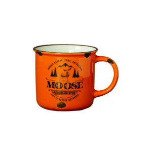 Steingutbecher mit Elchmotiv Farbe Orange