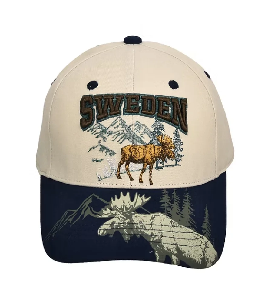 Cap mit Elchmotiv im Wald-Design, in Beige und Bla